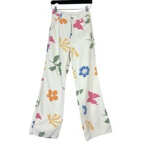 Pacsun White Floral Butterfly Retro Ultra High Rise Flare Jeans Women's Size 25